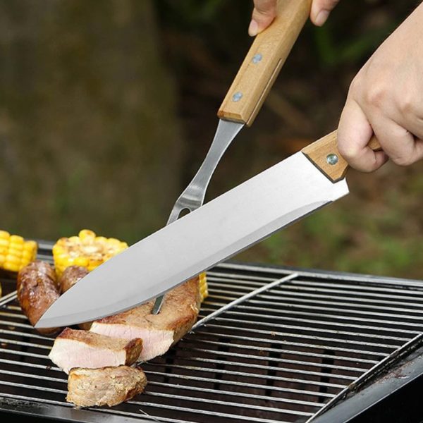 2-Piece Stainless Steel BBQ Tool Set with Wooden Handles, Carry Bag — product image 5