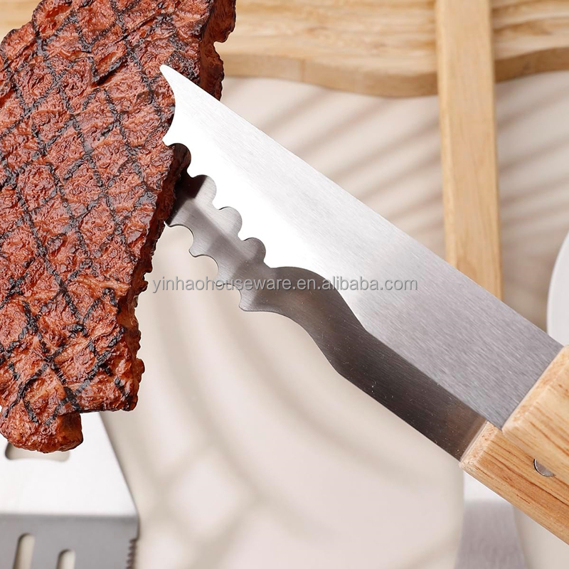 3-Piece Stainless Steel BBQ Tool Set with Wooden Handles — product detail 3 | YinHao Houseware