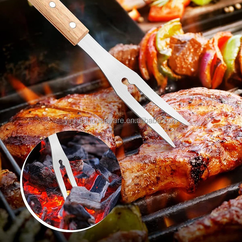3-Piece Stainless Steel BBQ Tool Set with Wooden Handles — product detail 5 | YinHao Houseware