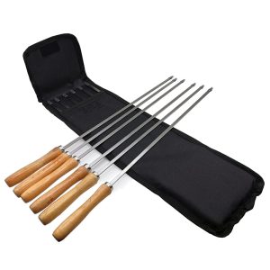 6-Piece 16.5 Inch BBQ Skewers with Wooden Handles, Carry Bag | YinHao Houseware