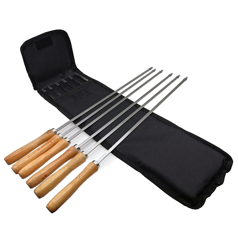 6-Piece 16.5 Inch BBQ Skewers with Wooden Handles, Carry Bag | YinHao Houseware