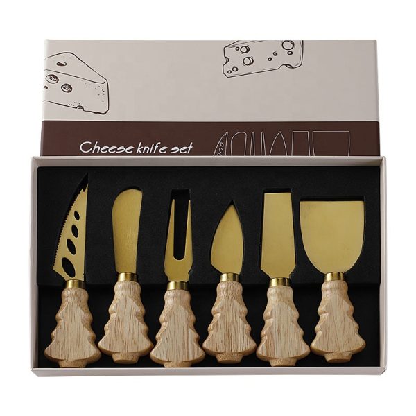 6-Piece Cheese Board & Knife Set with Wooden Handles — product image 1