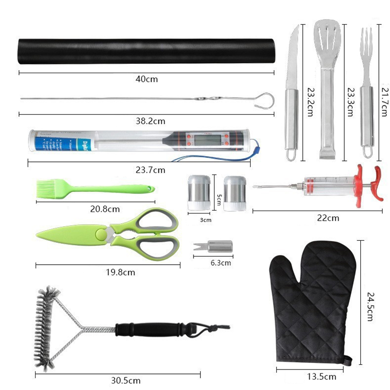 34-Piece Stainless Steel BBQ Tool Set with Thermometer, Grill Mats — product detail 4 | YinHao Houseware