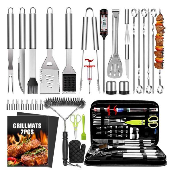 34-Piece Stainless Steel BBQ Tool Set with Thermometer, Grill Mats — product image 1