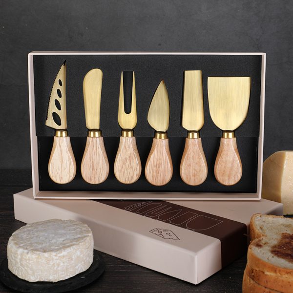 6-Piece Cheese Board & Knife Set with Rubber Wood Handles — product image 6
