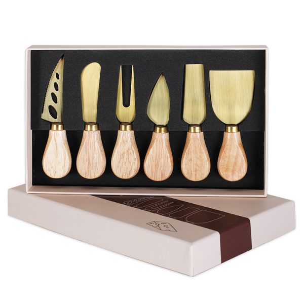 6-Piece Cheese Board & Knife Set with Rubber Wood Handles — product image 1