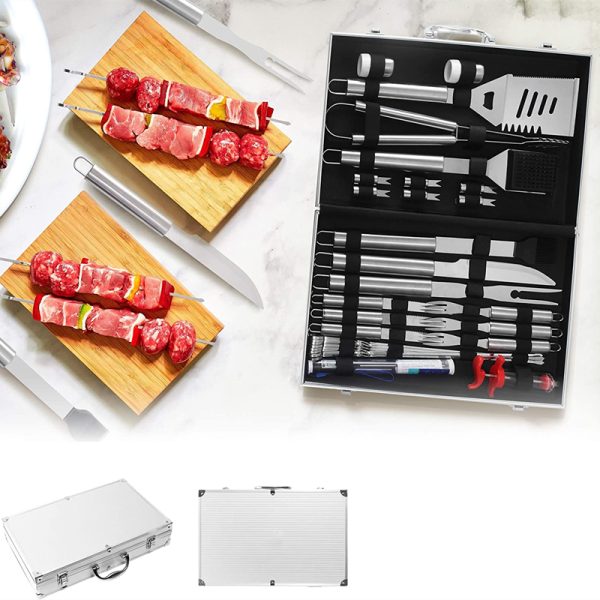 32-Piece Stainless Steel BBQ Tool Set with Meat Injector, Thermometer — product image 5