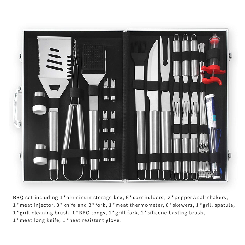 32-Piece Stainless Steel BBQ Tool Set with Meat Injector, Thermometer — product detail 6 | YinHao Houseware