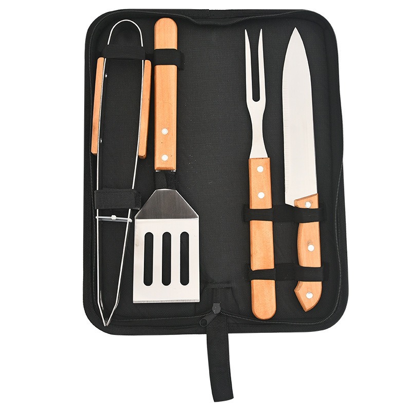 4-Piece Professional Stainless Steel BBQ Tool Set with Wooden Handles — product detail 4 | YinHao Houseware