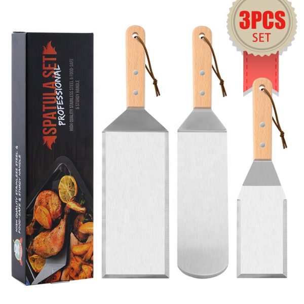 3-Piece BBQ Spatulas with Wooden Handles — product image 1