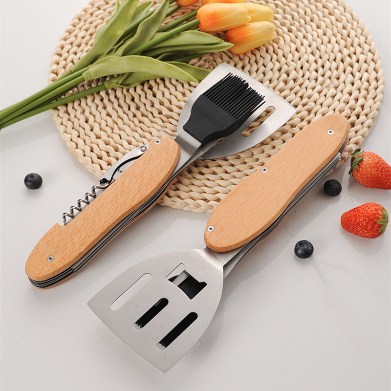 Stainless Steel BBQ Tool Set with Wooden Handles, 5-in-1 Multi-Tool — product detail 6 | YinHao Houseware