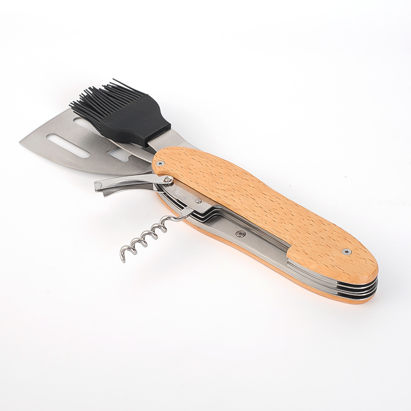 Stainless Steel BBQ Tool Set with Wooden Handles, 5-in-1 Multi-Tool | YinHao Houseware