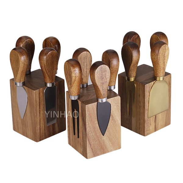 4-Piece Cheese Knife Set with Acacia Wood Handles — product image 1