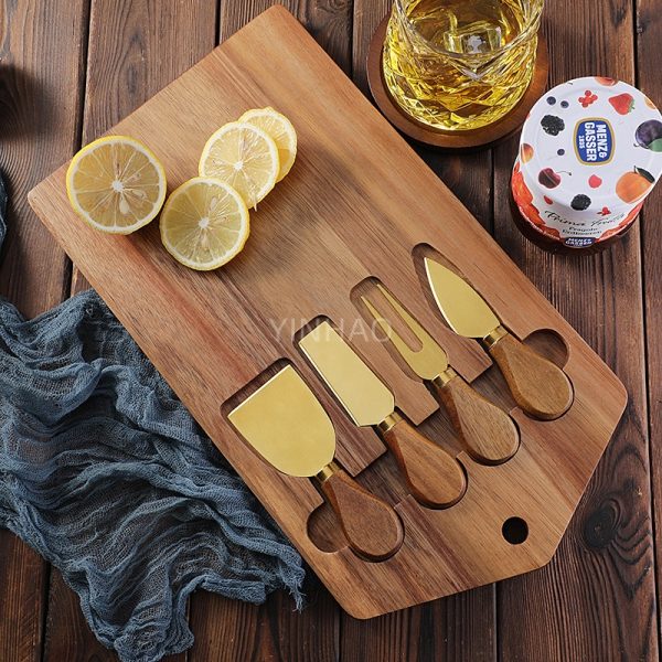 4-Piece Cheese Board & Knife Set with Acacia Wood Handles — product image 1