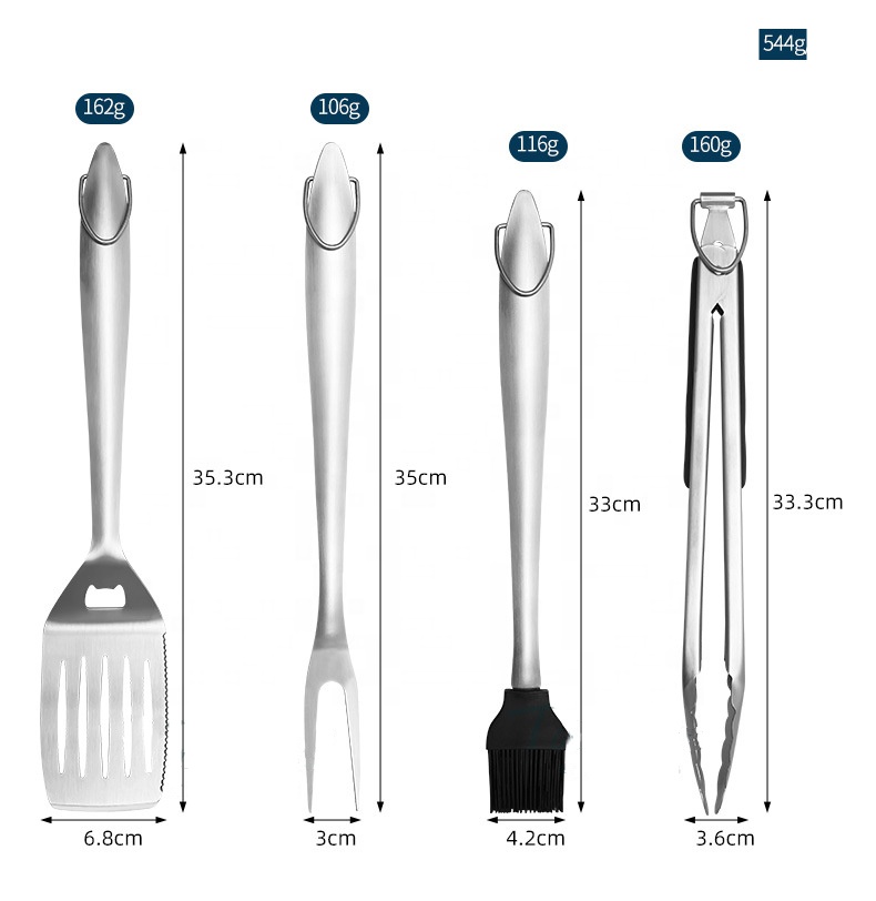 4-Piece 14 Inch Heavy-Duty Stainless Steel BBQ Tool Set for Camping — product detail 2 | YinHao Houseware