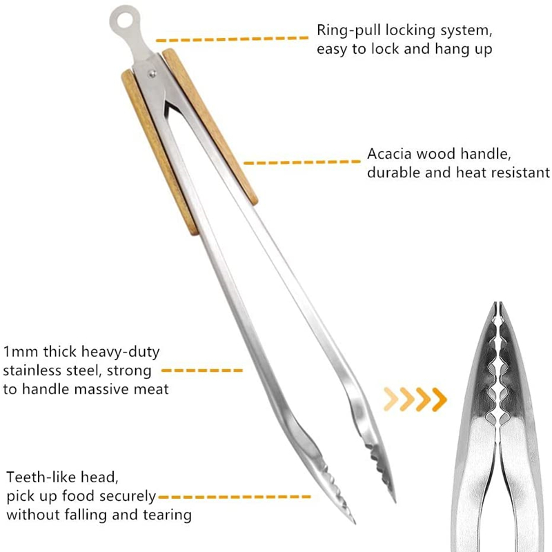 19 Inch Heavy-Duty BBQ Tongs with Wooden Handles — product detail 5 | YinHao Houseware