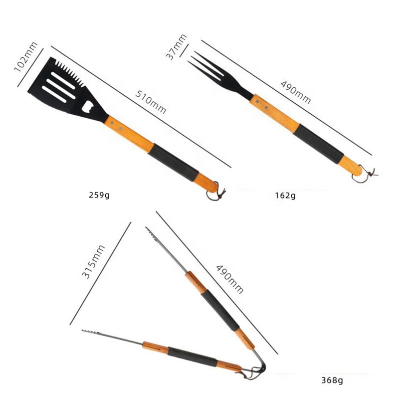 3-Piece Heavy-Duty Stainless Steel BBQ Tool Set with Wooden Handles — product detail 2 | YinHao Houseware