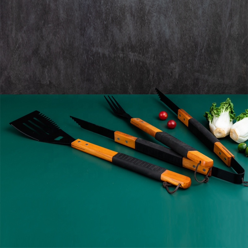 3-Piece Heavy-Duty Stainless Steel BBQ Tool Set with Wooden Handles — product detail 3 | YinHao Houseware