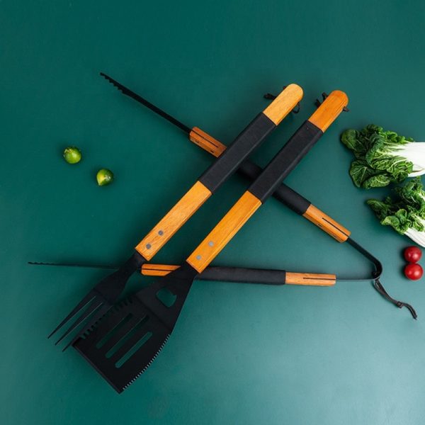 3-Piece Heavy-Duty Stainless Steel BBQ Tool Set with Wooden Handles — product image 5