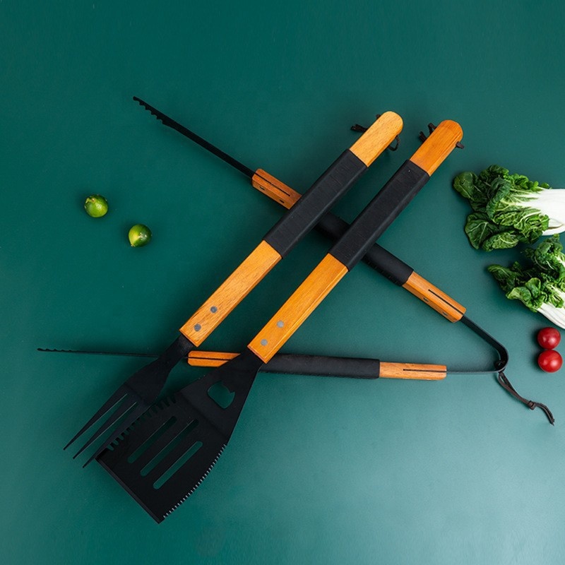 3-Piece Heavy-Duty Stainless Steel BBQ Tool Set with Wooden Handles — product detail 5 | YinHao Houseware