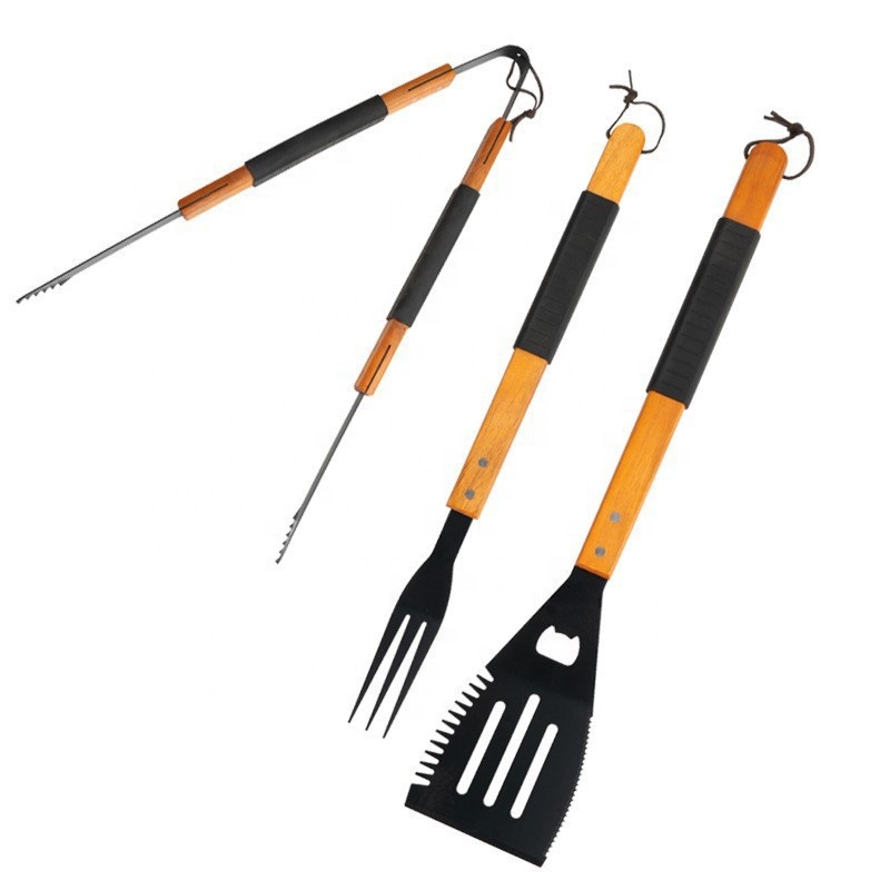 3-Piece Heavy-Duty Stainless Steel BBQ Tool Set with Wooden Handles | YinHao Houseware