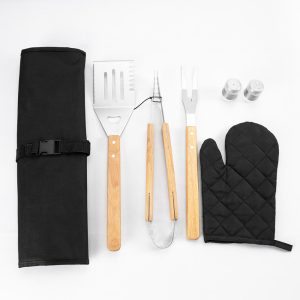 6-Piece Stainless Steel BBQ Tool Set with Wooden Handles, Carry Bag | YinHao Houseware