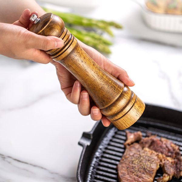8 Inch Salt & Pepper Mill Set with Wooden Handles — product image 4