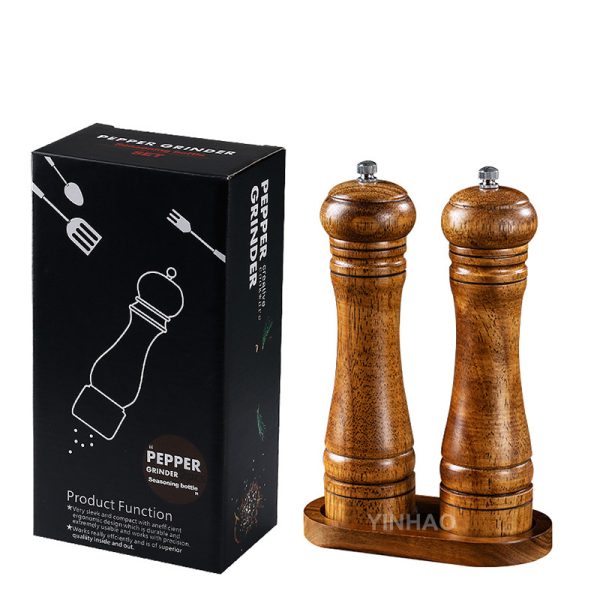8 Inch Salt & Pepper Mill Set with Wooden Handles — product image 1