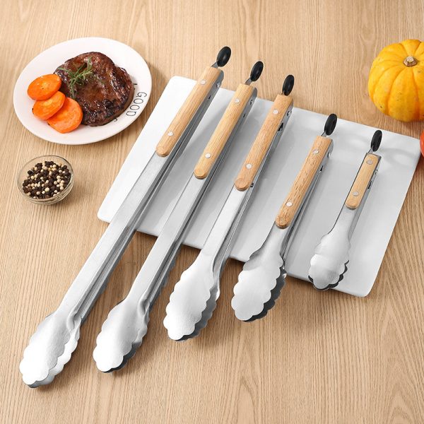 Heat-Resistant BBQ Tongs with Wooden Handles — product image 6