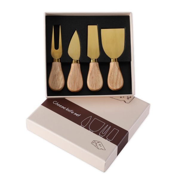 4-Piece Premium Cheese Knife Set with Rubber Wood Handles — product image 4