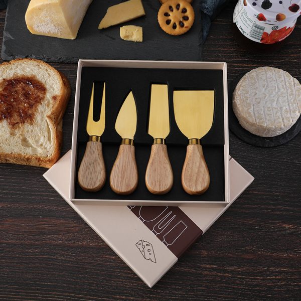 4-Piece Premium Cheese Knife Set with Rubber Wood Handles — product image 1