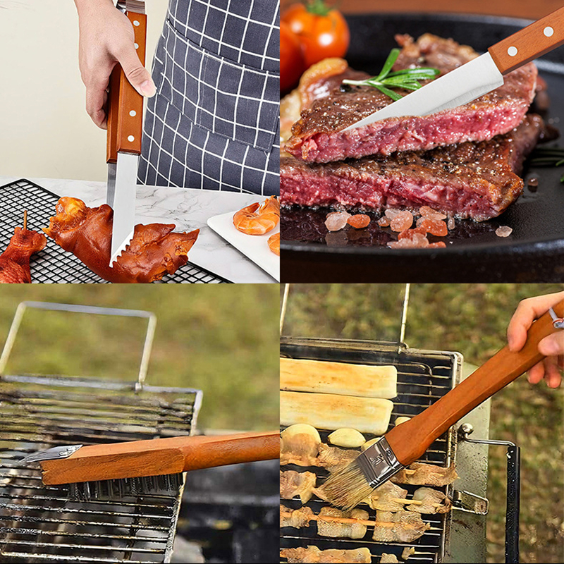 18-Piece Stainless Steel BBQ Tool Set with Wooden Handles — product detail 2 | YinHao Houseware