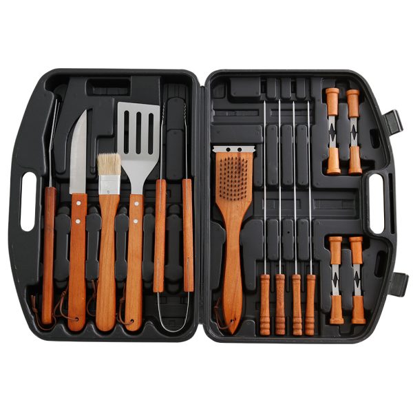 18-Piece Stainless Steel BBQ Tool Set with Wooden Handles — product image 1