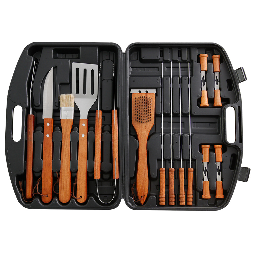 18-Piece Stainless Steel BBQ Tool Set with Wooden Handles | YinHao Houseware