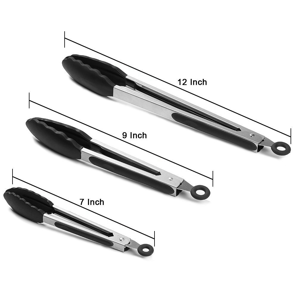 3-Piece 12 Inch Heat-Resistant BBQ Tongs with Silicone Handles — product detail 2 | YinHao Houseware
