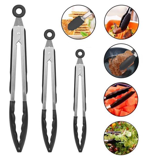 3-Piece 12 Inch Heat-Resistant BBQ Tongs with Silicone Handles — product image 3