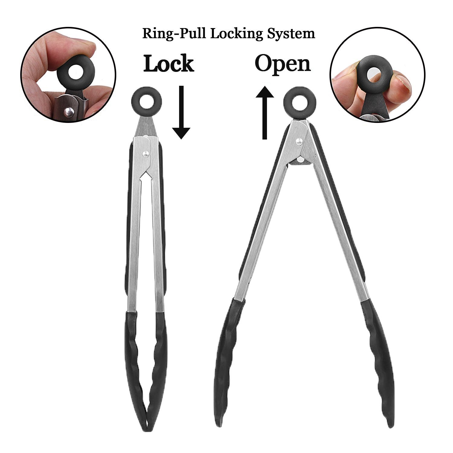3-Piece 12 Inch Heat-Resistant BBQ Tongs with Silicone Handles — product detail 4 | YinHao Houseware