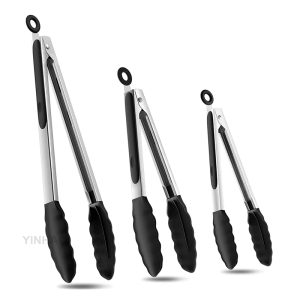 3-Piece 12 Inch Heat-Resistant BBQ Tongs with Silicone Handles | YinHao Houseware