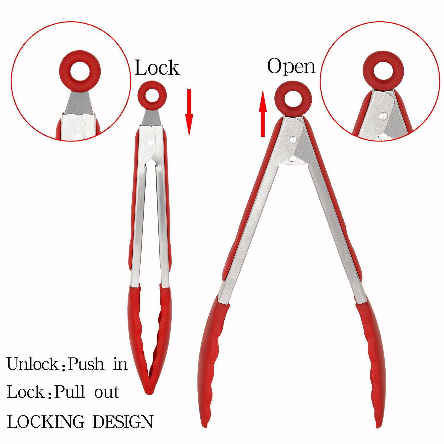 3-Piece 12 Inch Heat-Resistant BBQ Tongs with Silicone Handles — product detail 5 | YinHao Houseware