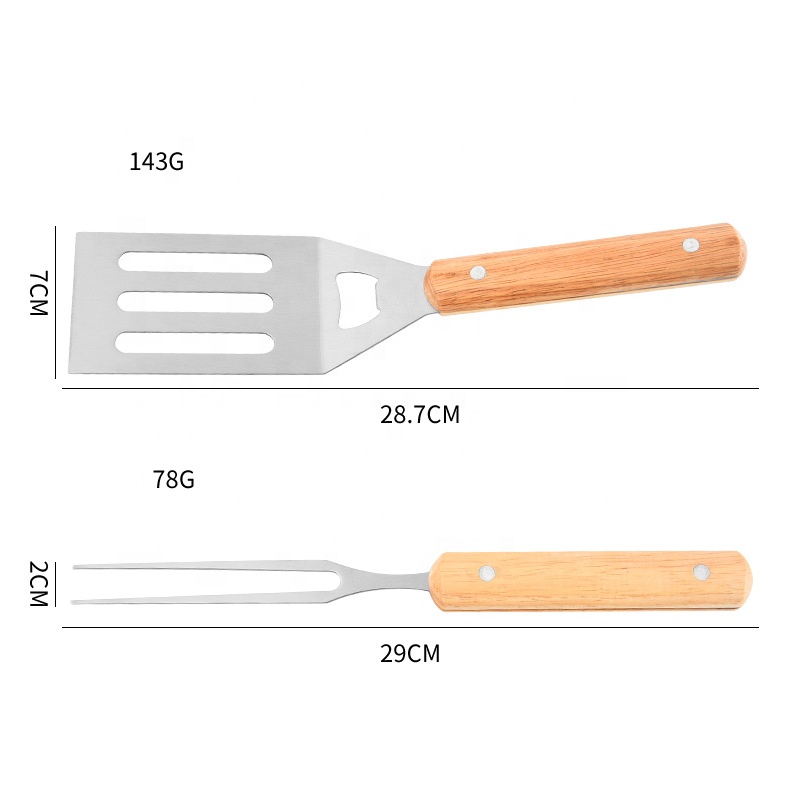 4-Piece Stainless Steel BBQ Tool Set with Wooden Handles — product detail 2 | YinHao Houseware