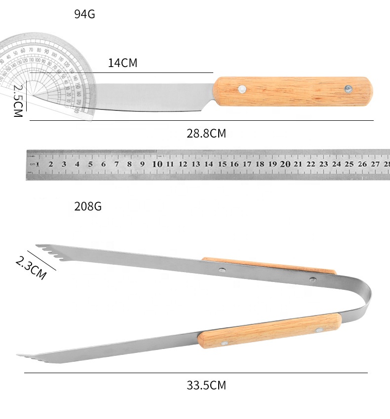 4-Piece Stainless Steel BBQ Tool Set with Wooden Handles — product detail 3 | YinHao Houseware