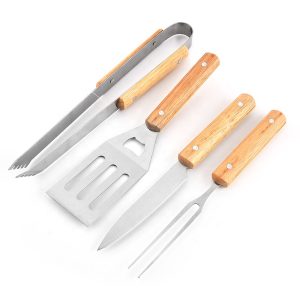 4-Piece Stainless Steel BBQ Tool Set with Wooden Handles | YinHao Houseware