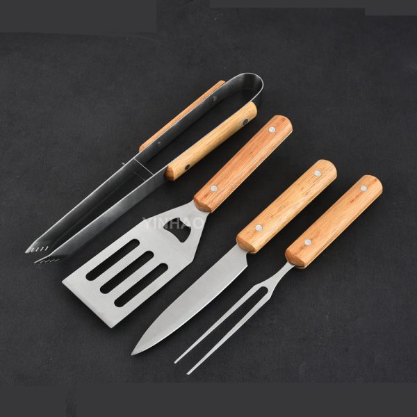 4-Piece Stainless Steel BBQ Tool Set with Wooden Handles — product image 6