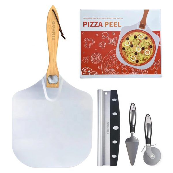 4-Piece Pizza Peel Set with Folding Wooden Handle — product image 1