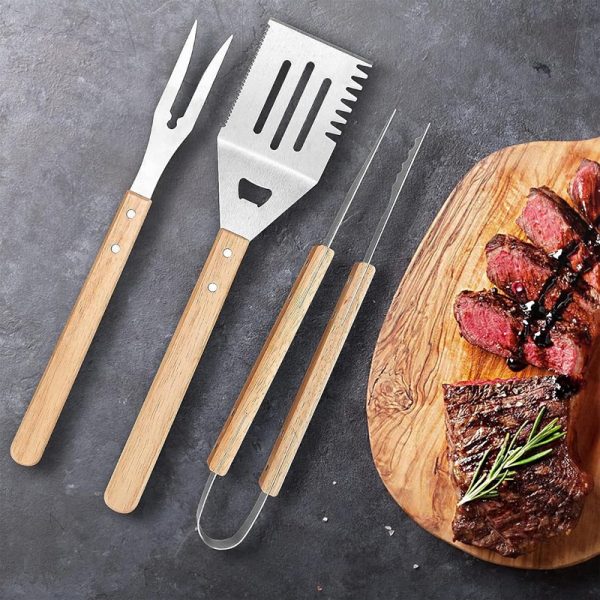 Stainless Steel BBQ Tool Set with Wooden Handles — product image 2