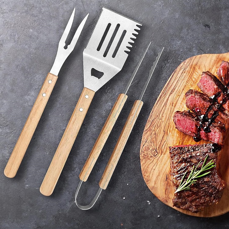 Stainless Steel BBQ Tool Set with Wooden Handles — product detail 2 | YinHao Houseware