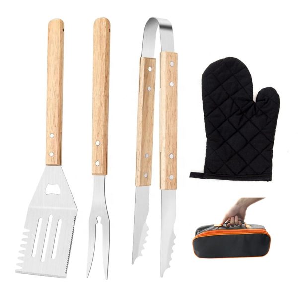 Stainless Steel BBQ Tool Set with Wooden Handles — product image 1