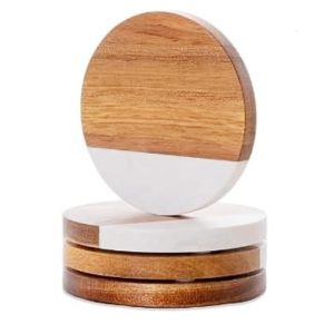YINHAO Marble Acacia Wood Drinks Coasters 4Pcs.jpg