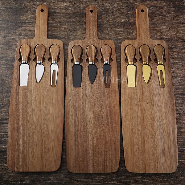 3-Piece Cheese Board & Knife Set with Acacia Wood Handles — product image 1